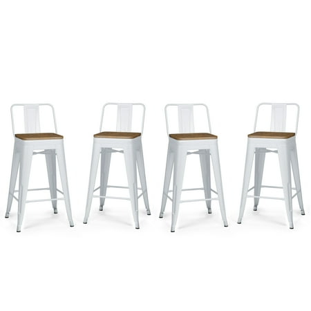Simpli Home - Rayne Metal and Wood Counter Height Stool (Set of 4) - White