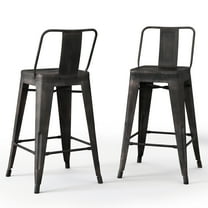 Simpli Home Rayne Industrial Metal 24 inch Counter Height Stool (Set of 2) in Distressed Black