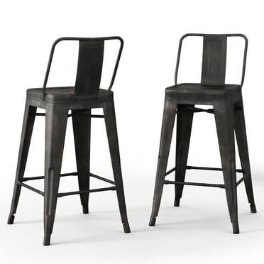 Simpli Home Rayne Industrial Metal 24 inch Counter Height Stool (Set of 2) in Distressed Black