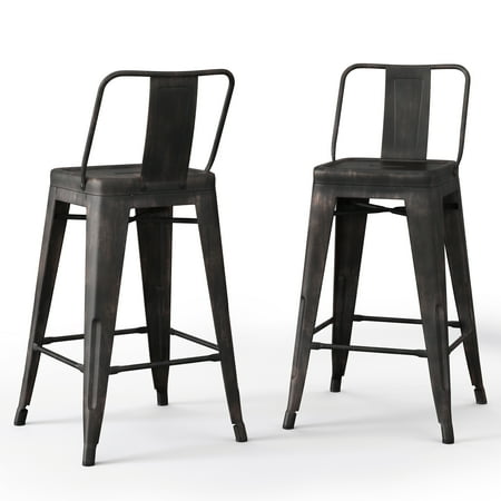 Simpli Home - Rayne Industrial Metal 24 inch Counter Height Stool (Set of 2) in - Distressed Black