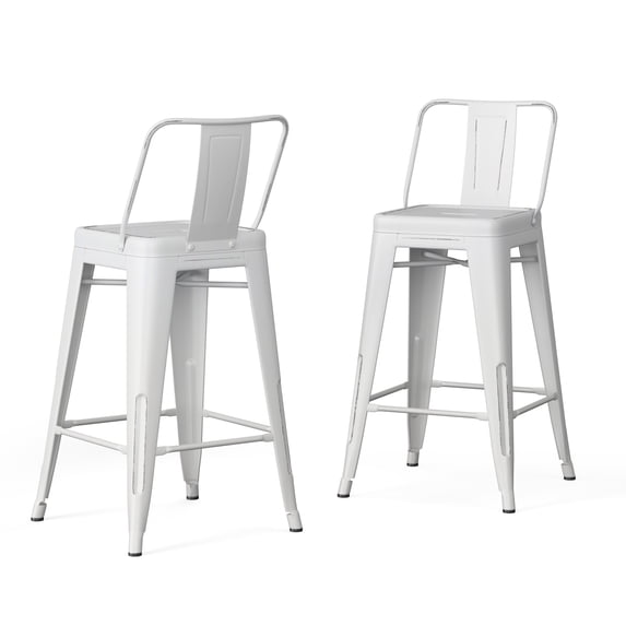 Simpli Home Rayne Industrial Metal 24 inch Counter Height Stool (Set of 2) in Distressed White