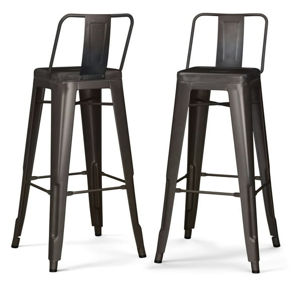 Simpli Home Rayne 30" Industrial Metal Bar Stool in Gun Metal Gray (Set of 2)