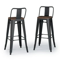 Simpli Home Rayne 30" Industrial Metal Wood Seat Bar Stool in Black (Set of 2)