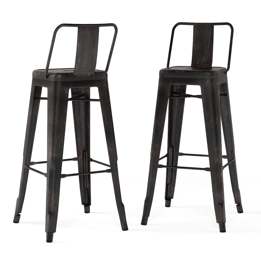 Rayne Industrial 30" Distressed Black Metal Bar Stool - Set of 2