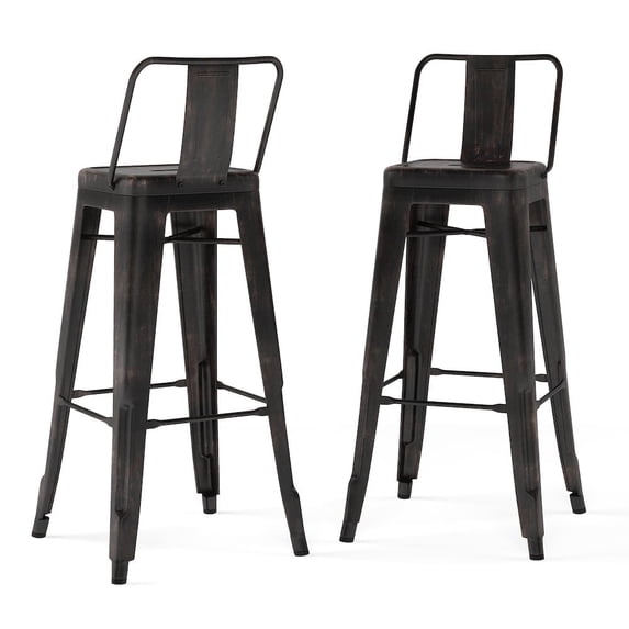 Simpli Home Rayne 30" Metal Bar Stool in Distressed Black (Set of 2)
