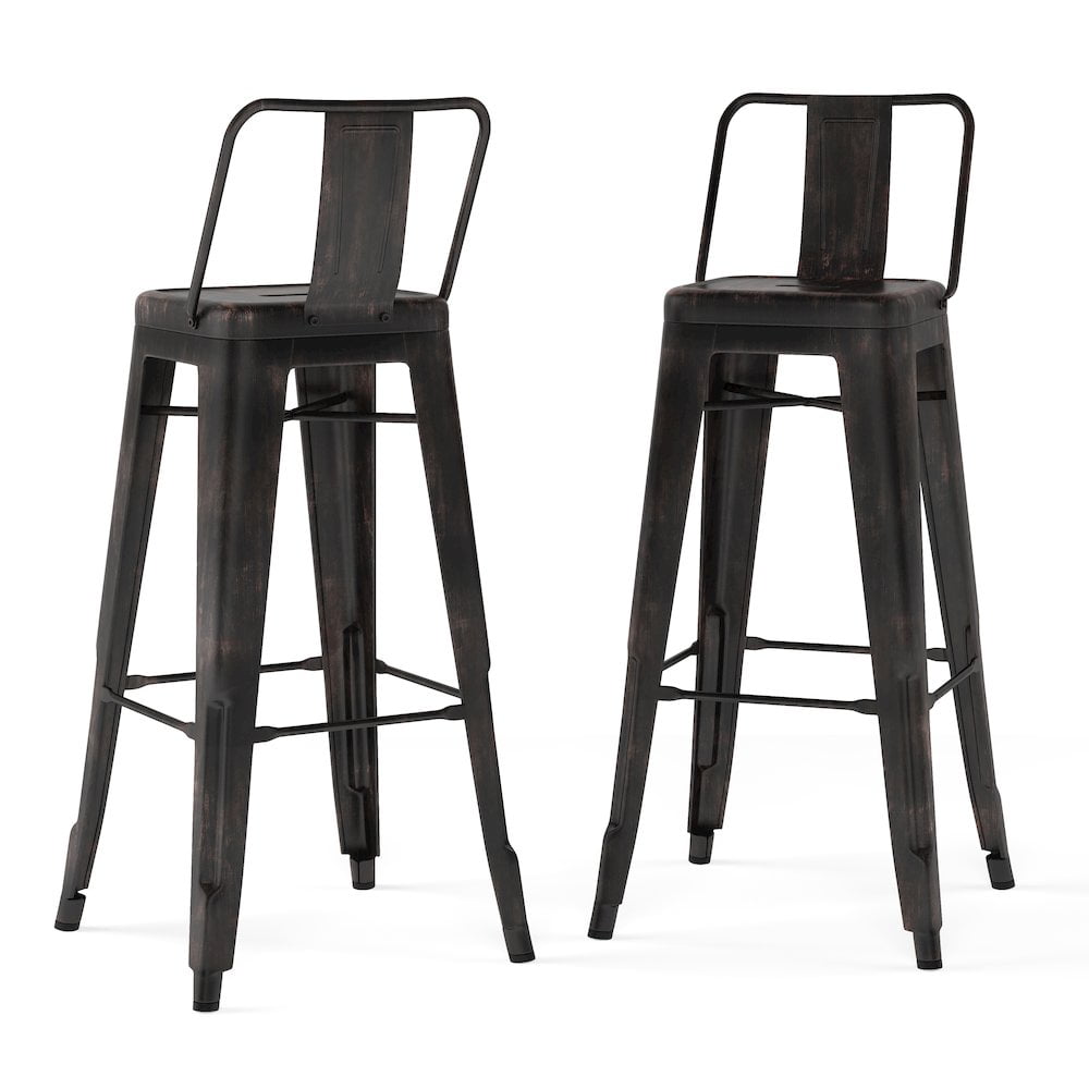 Rayne Industrial 30" Distressed Black Metal Bar Stool - Set of 2