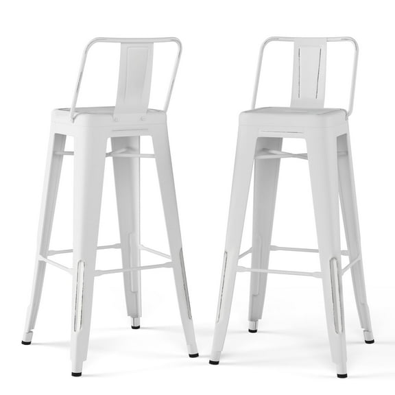 Simpli Home Rayne 30" Metal Bar Stool in Distressed White (Set of 2)
