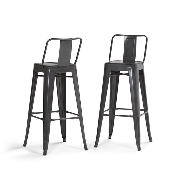 Simpli Home Rayne 30" Metal Bar Stool in Gray (Set of 2)