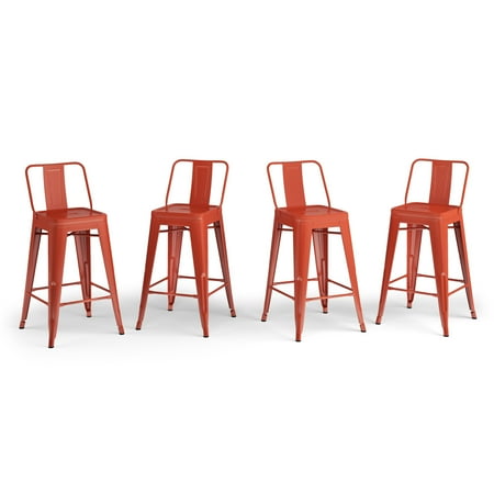 Simpli Home - Rayne Metal Counter Height Stool (Set of 4) - Orange