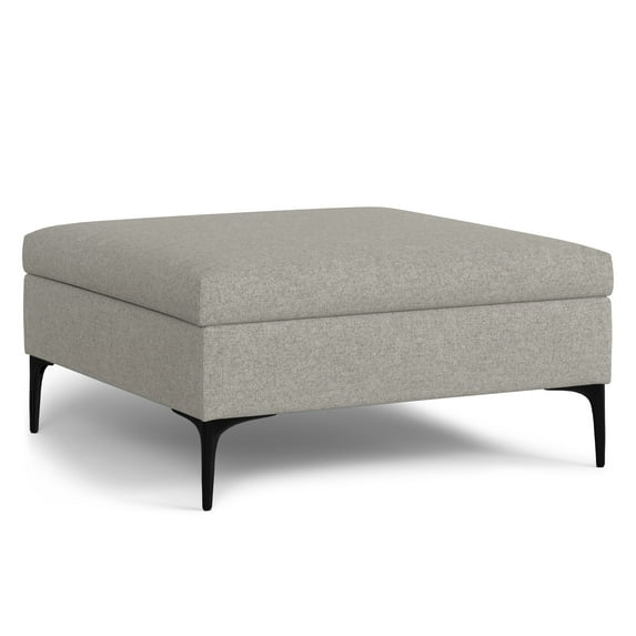 Rebecca 36 inch Wide Contemporary Square Mid Century Coffee Table Storage Ottoman with Lift Up Lid in Cloud Grey Polyester Linen, Assembled