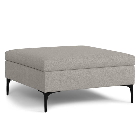 Rebecca 36 inch Wide Contemporary Square Mid Century Coffee Table Storage Ottoman with Lift Up Lid in Cloud Grey Polyester Linen, Assembled