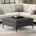 thumbnail image 1 of Rebecca 36 inch Wide Contemporary Square Mid&nbsp;Century Coffee Table&nbsp;Storage Ottoman with Lift Up Lid in Slate Grey Polyester Linen, Assembled, 1 of 6