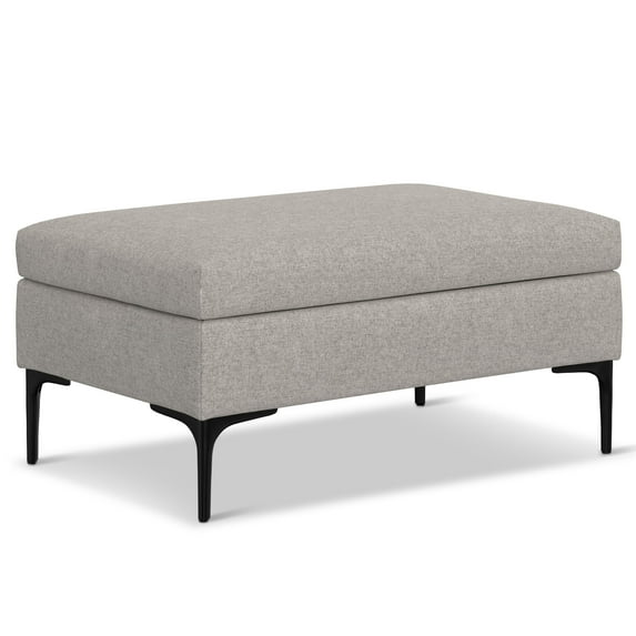 Rebecca 36 inch Wide Rectangular Coffee Table Storage Ottoman with Lift Up Lid in Cloud Grey Polyester Linen-Look