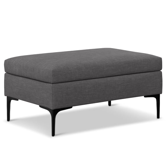 Rebecca 36 inch Wide Rectangular Coffee Table Storage Ottoman with Lift Up Lid in Slate Grey Polyester linen Look