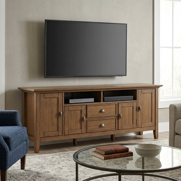 Simpli Home Simpli Home Redmond 72 inch Wide Solid Wood Transitional TV Stand in Rustic Natural Aged Brown For TVs up to 80 inches