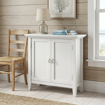 Simpli Home Redmond Solid Wood 32 " Transitional Low Storage Cabinet in White