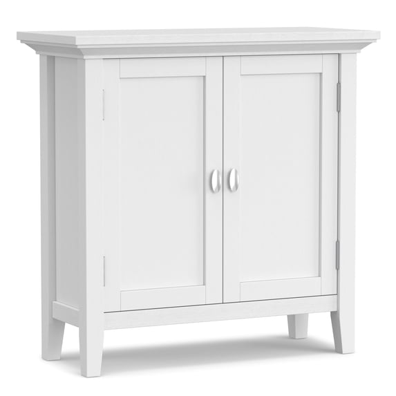 Simpli Home Redmond 32 inch Wide Solid Wood Transitional Low Storage Cabinet in White