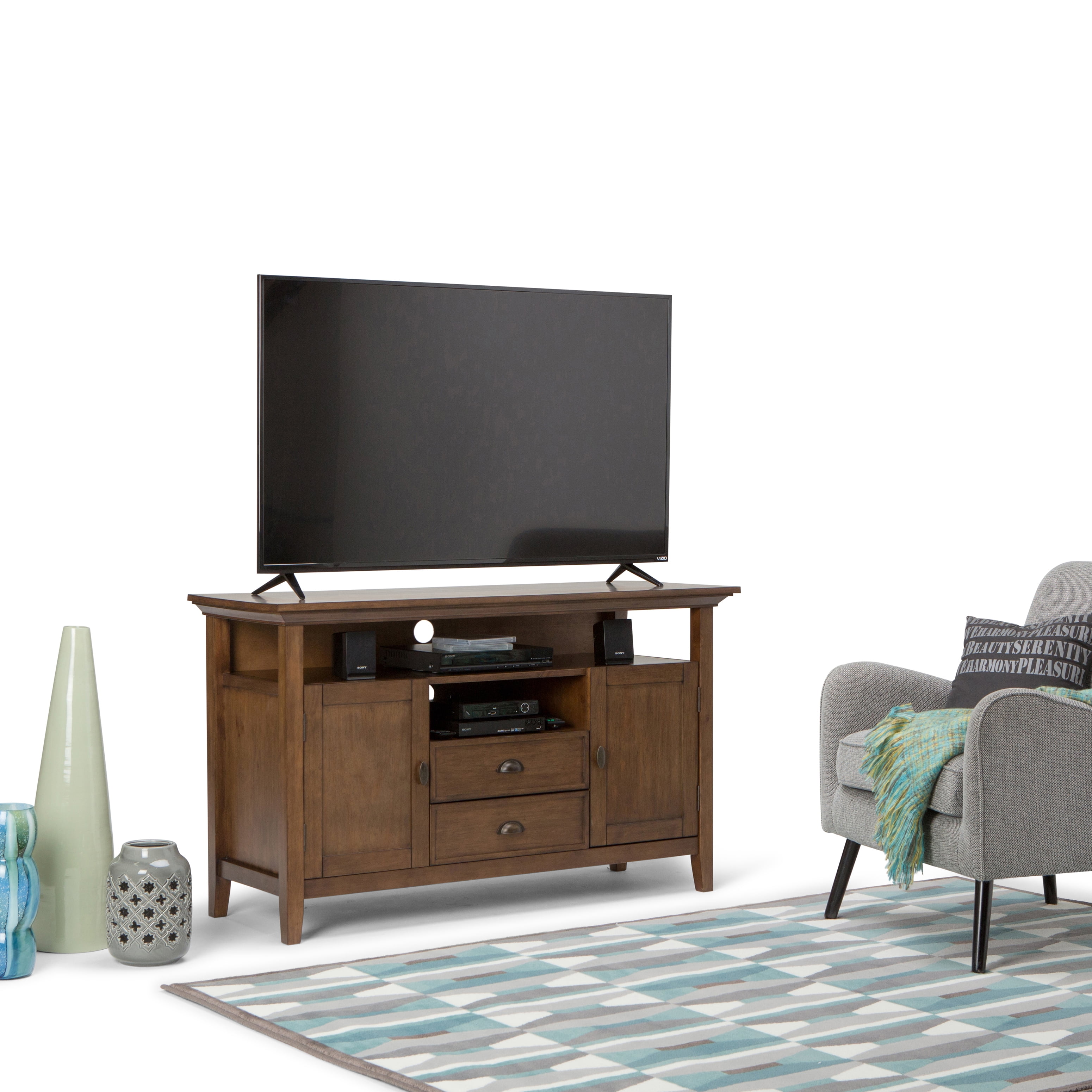 Rustic Natural Aged Brown Pine Wood 54" TV Cabinet