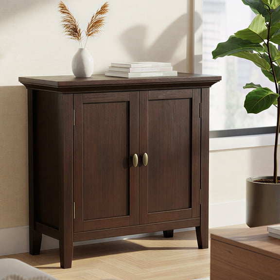 Redmond Solid Wood 32inch WideTransitional Low Storage Cabinet in Brunette Brown