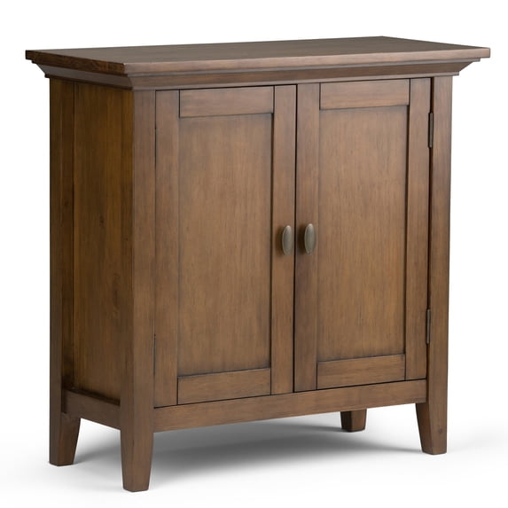 Simpli Home Redmond 32 inch Wide Solid Wood Transitional Low Storage Cabinet in Rustic Natural Aged Brown
