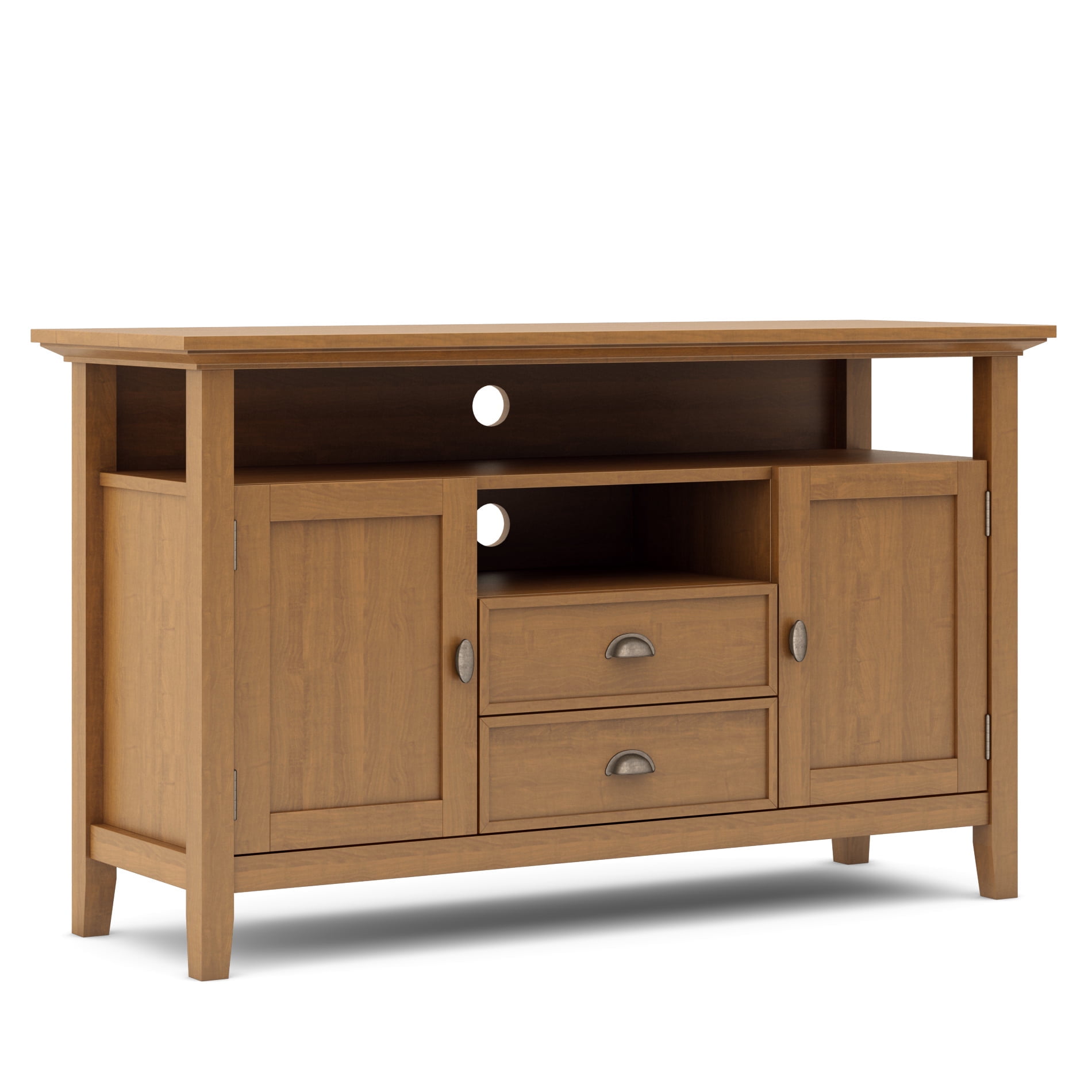 Light Golden Brown Solid Wood TV Media Stand with Cabinet