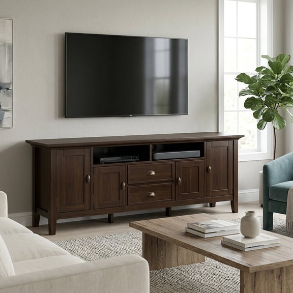 Simpli Home Simpli Home Redmond 72 inch Wide Solid Wood Transitional TV Stand in Brunette Brown For TVs up to 80 inches