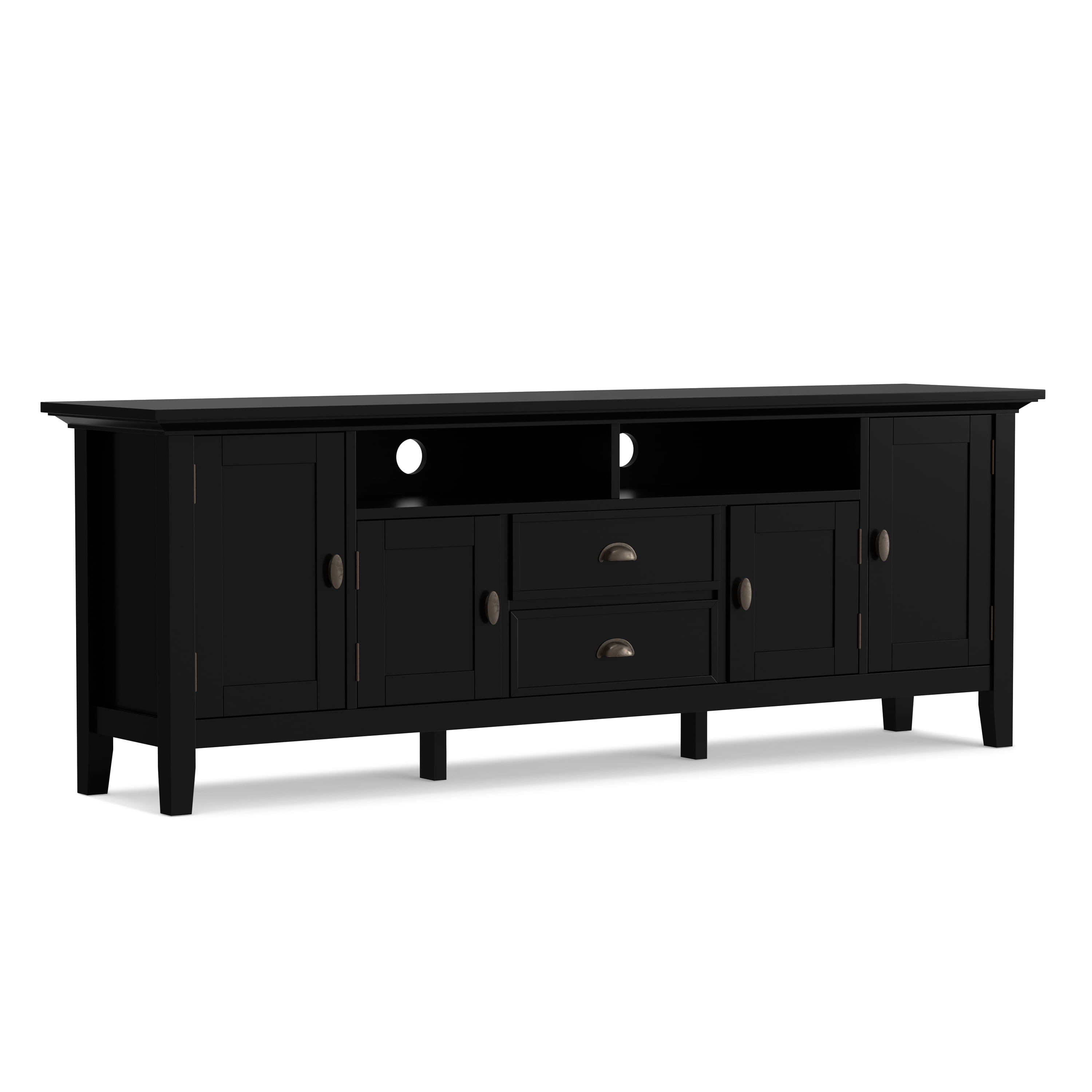 Redmond Black Solid Wood 72" TV Media Stand with Cabinets