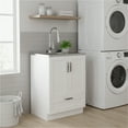 thumbnail image 1 of Simpli Home Reed 28 inch Wide Utility Sink and Laundry Cabinet, Glacier White Finish, 1 of 6