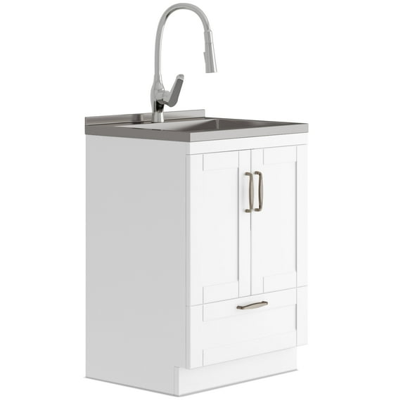 Simpli Home Reed All-In-One 24-inch Laundry Utility Sink and Cabinet