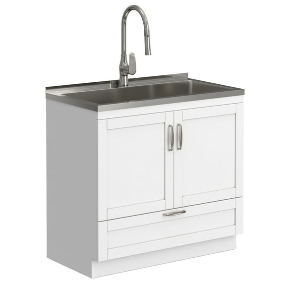 Simpli Home Reed All-In-One 36-inch Laundry Utility Sink and Cabinet