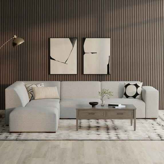 Rex Left Corner Sectional Modular Sofa with Ottoman in Tightly Woven Performance Fabric