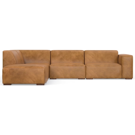 Rex Left Corner Sectional Modular Sofa with Ottoman in Genuine Leather