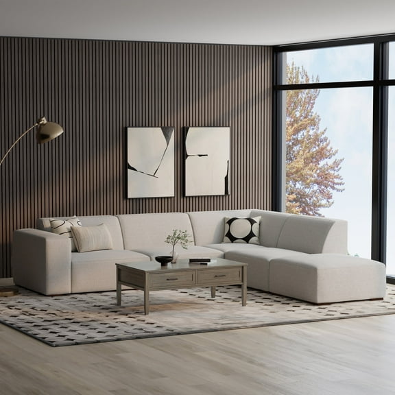 Rex Right Corner Sectional Modular Sofa with Ottoman in Tightly Woven Performance Fabric