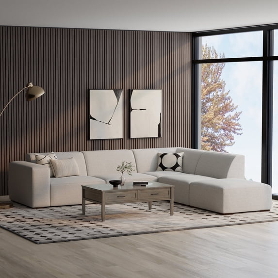 Rex Right Corner Sectional Modular Sofa with Ottoman in Tightly Woven Performance Fabric