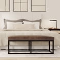 thumbnail image 1 of Simpli Home Reynolds 44 inch Wide Contemporary Rectangle Bench in Distressed Chestnut Brown Faux Leather, 1 of 6