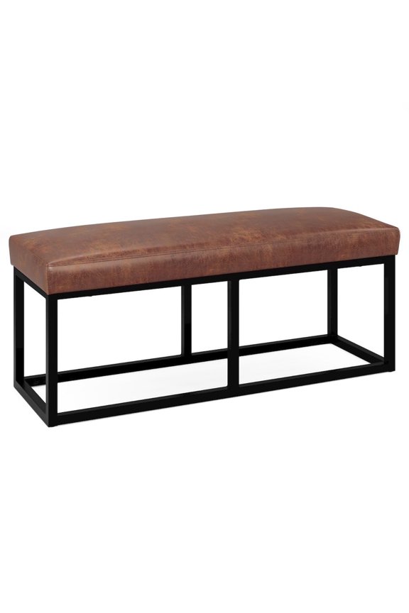 Reynolds Ottoman Bench In Distressed Saddle Brown Faux Leather