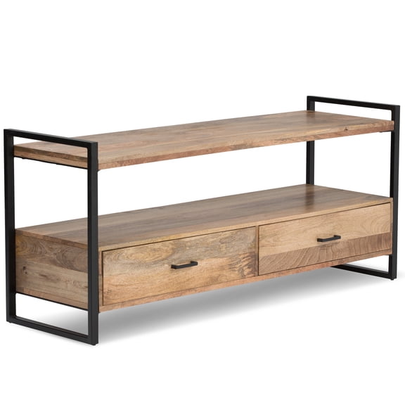 Simpli Home Riverside 60W TV Stand with Bottom Drawers and Open Shelf