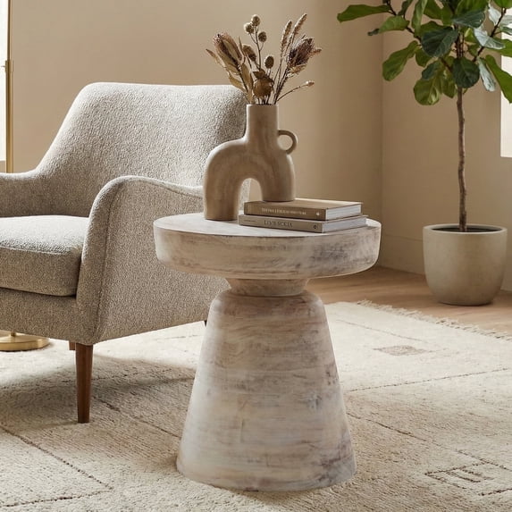 Simpli Home Robbie 16 inch Wide Solid Mango Wood Accent Table, Distressed Aged White
