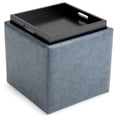 thumbnail image 1 of Simpli Home Rockwood 17 inch Wide Contemporary Square Cube Storage Ottoman with Tray in Denim Blue Vegan Faux Leather, Assembled, 1 of 9