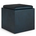 thumbnail image 1 of Rockwood 17 inch Wide Cube Storage Ottoman with Tray in Distressed Dark Blue Vegan Leather, 1 of 13