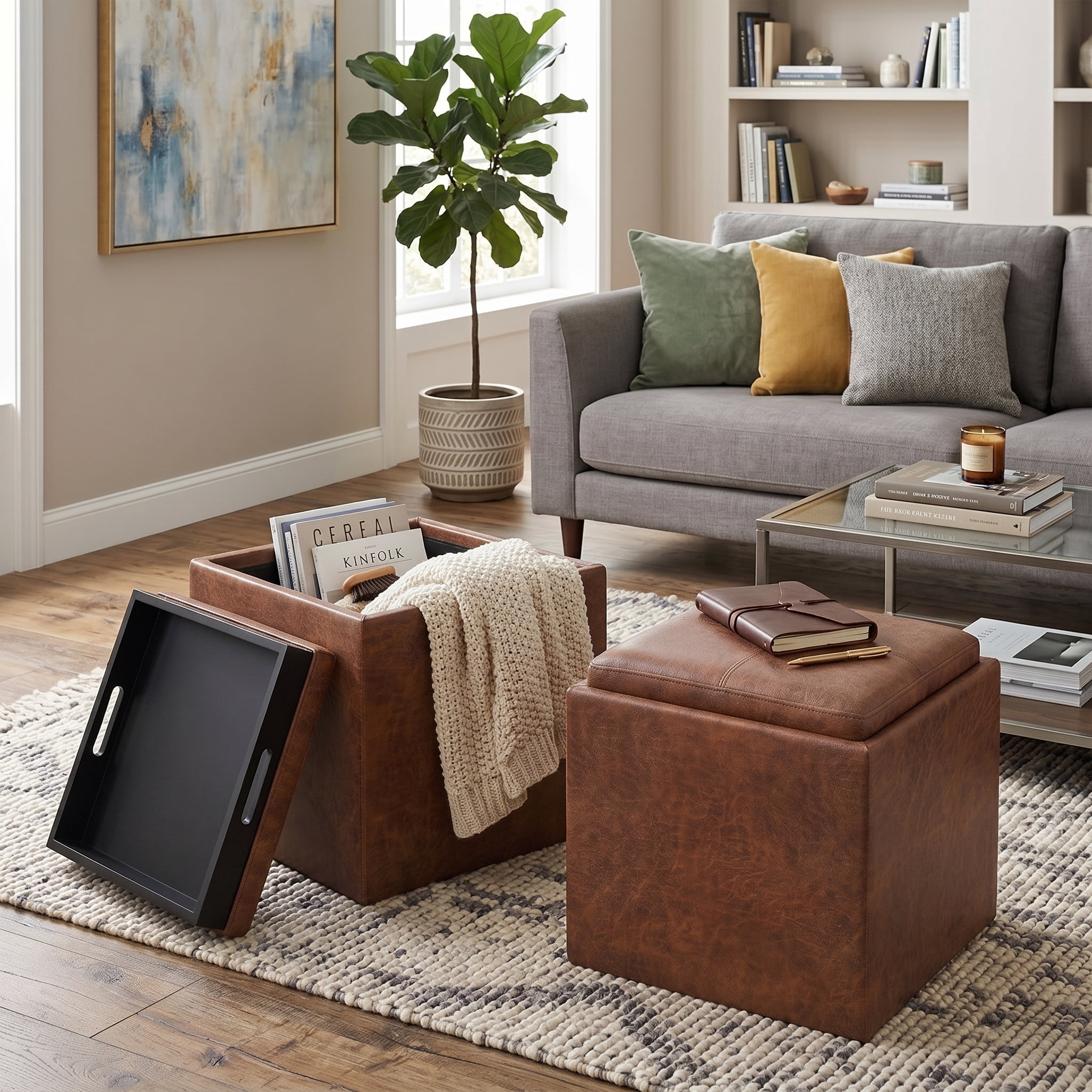 fat73kg.slimページ Simpli Home Rockwood Faux Air Leather Storage Ottoman in