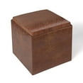thumbnail image 1 of Rockwood 17 inch Wide Cube Storage Ottoman with Tray in Distressed Saddle Brown Vegan Leather, 1 of 3