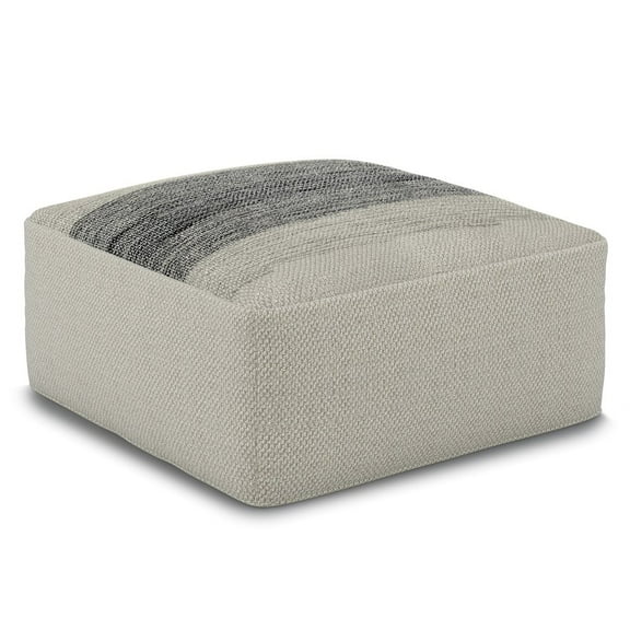 Simpli Home Sabella Boho Square Woven Pouf in Gray and White