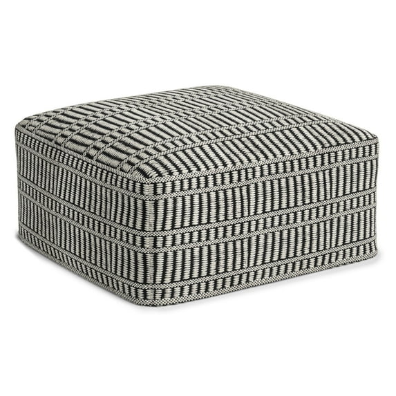 Safford 20 inch Wide Boho Outdoor/Indoor Square Pouf in Black/White Recycled Polyester, Assembled