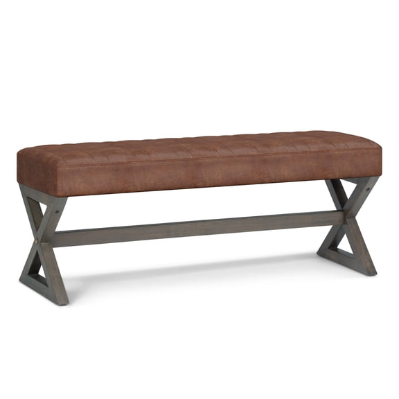Simpli Home Salinger 48" Wide Modern Ottoman Bench in Distressed Saddle Brown