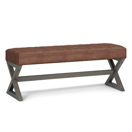 Simpli Home Salinger 48" Wide Modern Ottoman Bench in Distressed Saddle Brown