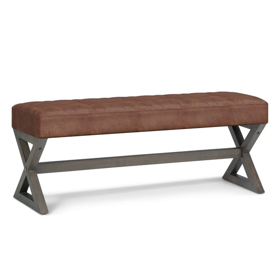 Simpli Home Salinger 48" Wide Modern Ottoman Bench in Distressed Saddle Brown