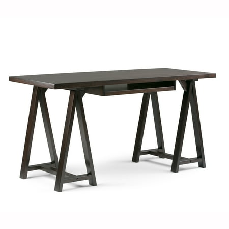 Simpli Home - Sawhorse Rectangular Modern Industrial Wood Table - Dark Chestnut Brown