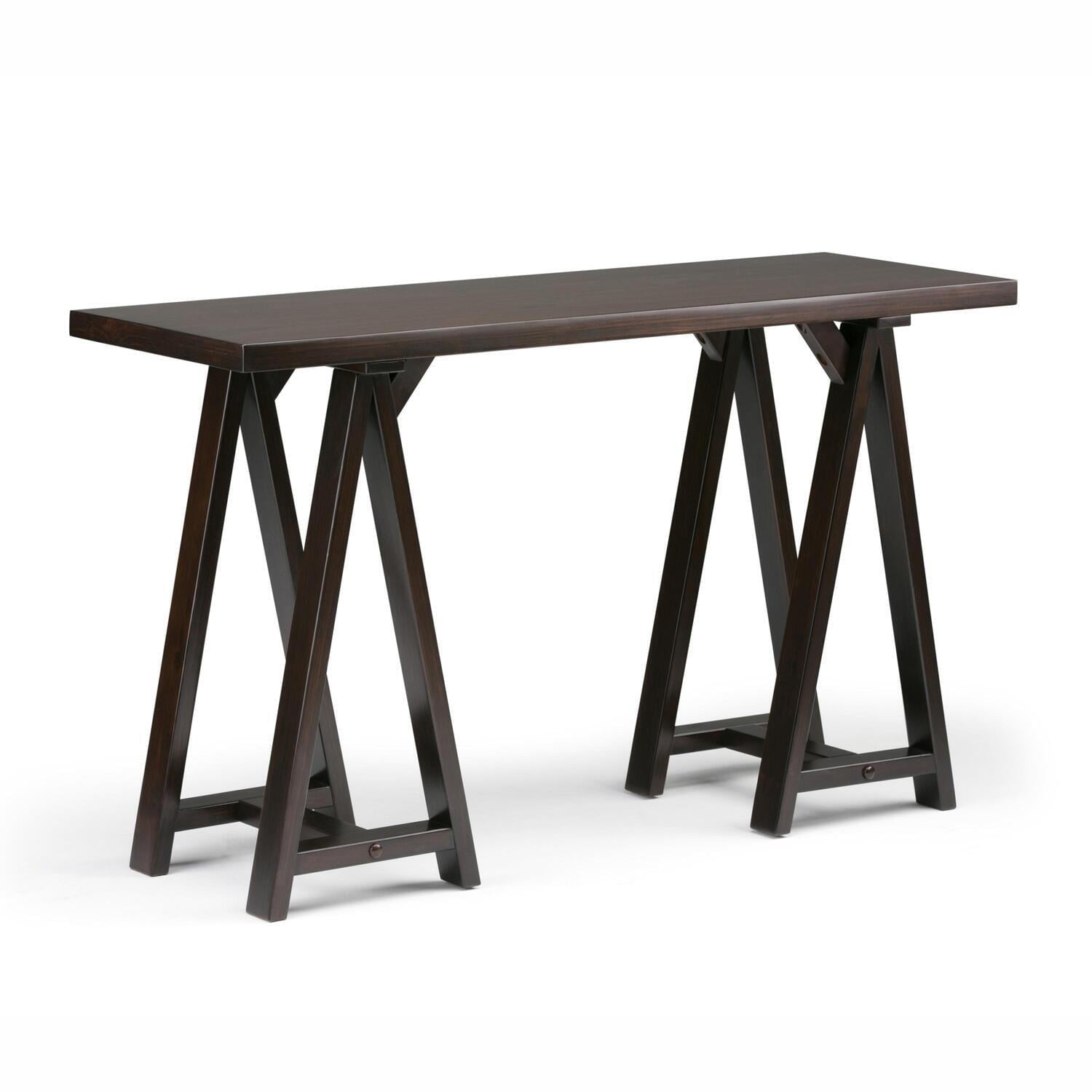 Sawhorse Dark Chestnut Brown Solid Wood Console Table with Storage