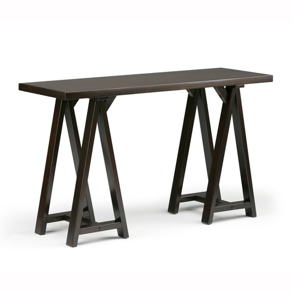 Simpli Home Sawhorse SOLID WOOD 50 inch Wide Modern Industrial Console Sofa Table in Dark Chestnut Brown